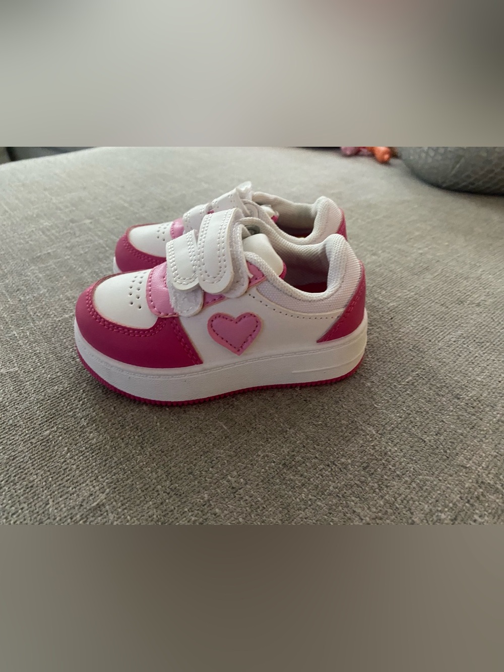 Kids Heart Accent Pink and White Velcro Sneakers